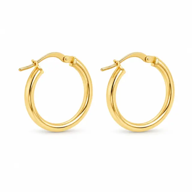 9ct Yellow Gold Silver Filled 15mm Diameter Hoop Earrings