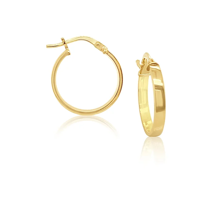 9ct Yellow Gold Silver Filled 15mm Diameter Square Hoop Earring