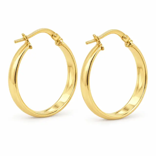9ct Yellow Gold Silver Filled 20mm Diameter Half Round Hoop Earring
