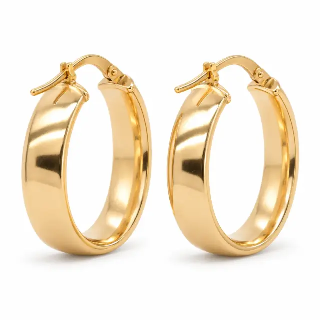 9ct Yellow Gold Silver Filled Oval Comfort Fit Hoop Earrings