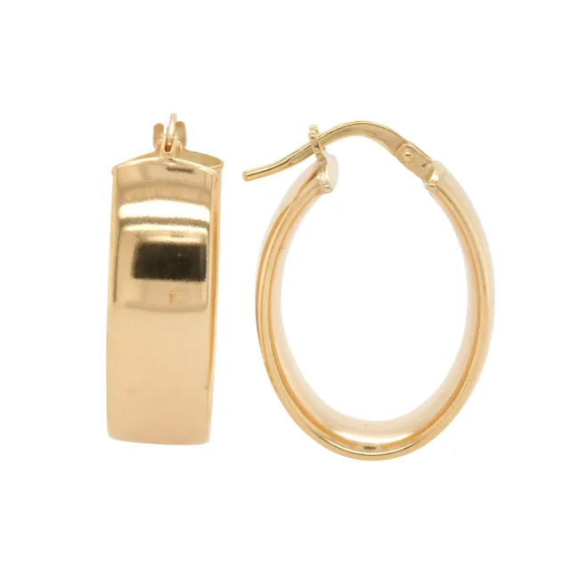 9ct Yellow Gold Silver Filled Oval Comfort Fit Hoop Earrings
