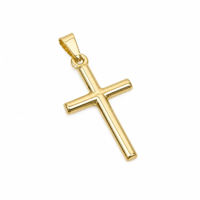 9ct Yellow Gold Silver Filled Plain Cross Pendant – 12mm x 21mm
