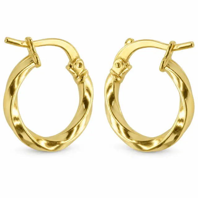 9ct Yellow Gold Silver Filled Twist 10mm Diameter Hoop Earrings
