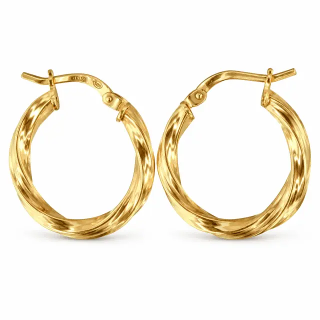 9ct Yellow Gold Silver Filled Twist 15mm Diameter Hoop Earrings