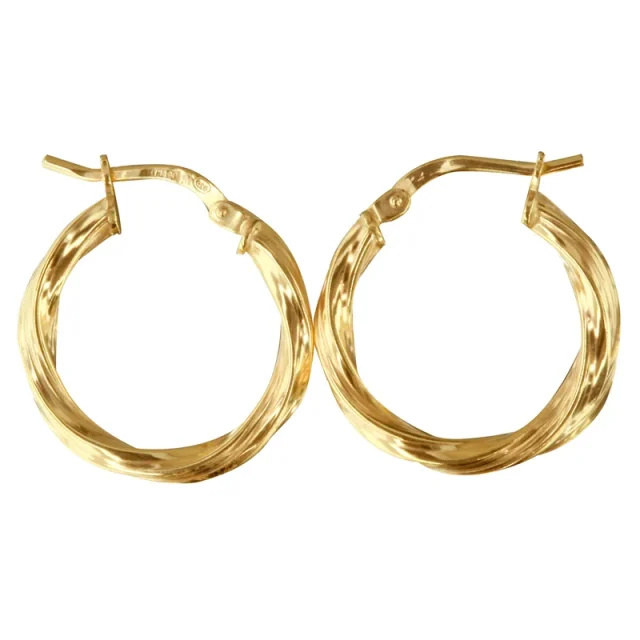 9ct Yellow Gold Silver Filled Twist 15mm Diameter Hoop Earrings