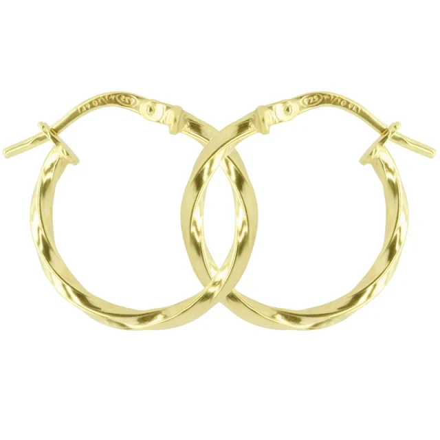 9ct Yellow Gold Silver Filled Twist 15mm Diameter Hoop Earrings