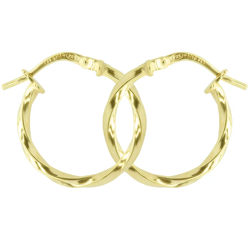 9ct Yellow Gold Silver Filled Twist 15mm Diameter Hoop Earrings