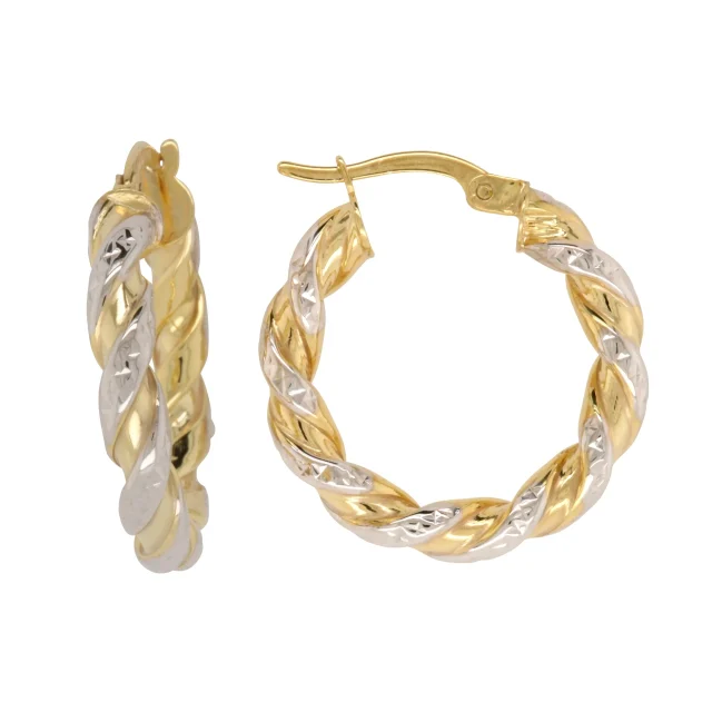 9ct Yellow Gold Silver Filled Twist Two Tone 16mm Diameter Hoop Earrings