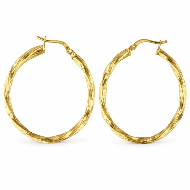 9ct Yellow Gold Silver Filled Twisted 30mm Diameter Hoop Earrings