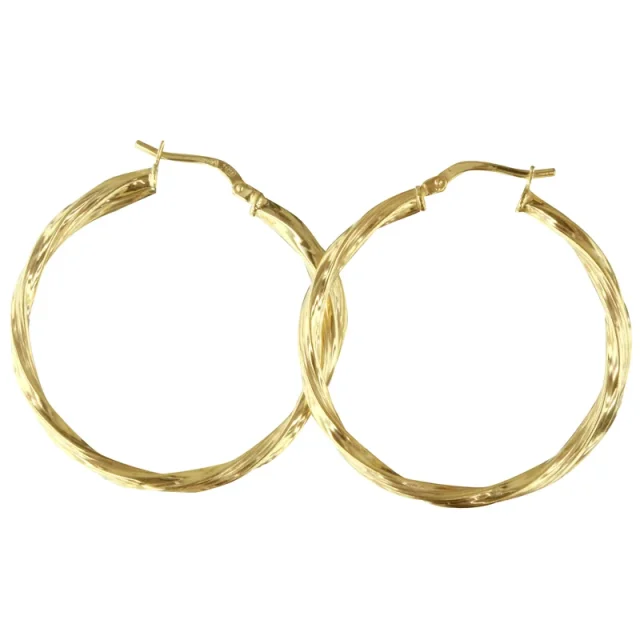 9ct Yellow Gold Silver Filled Twisted 30mm Diameter Hoop Earrings