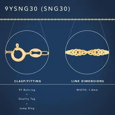 9ct Yellow Gold Singapore Twist Chain - 30 Gauge