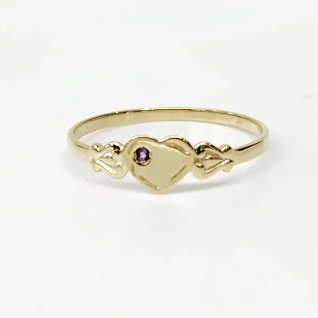 9ct Yellow Gold Single Heart Amethyst Signet Ring