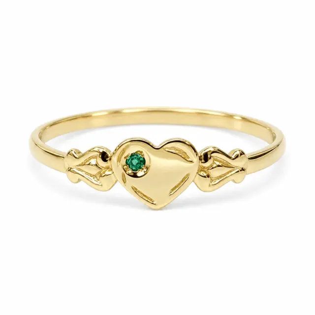 9ct Yellow Gold Single Heart Biron Emerald Signet Ring