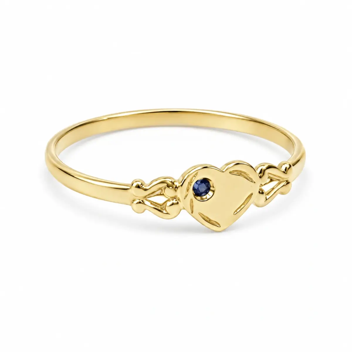 9ct Yellow Gold Single Heart Blue Sapphire Signet Ring