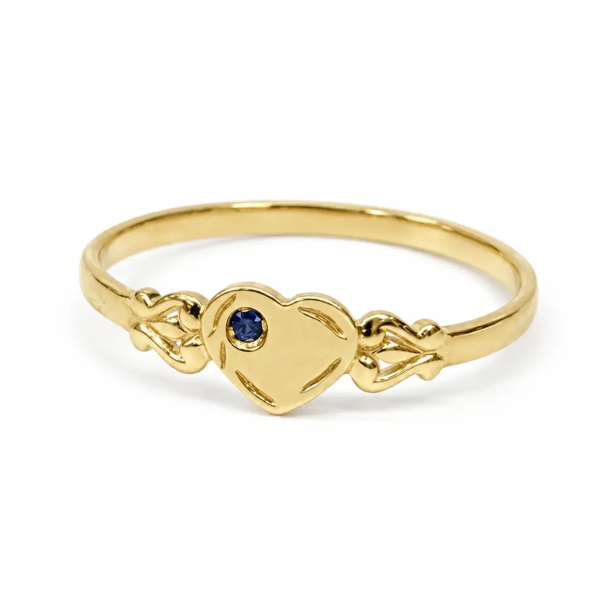 9ct Yellow Gold Single Heart Blue Sapphire Signet Ring