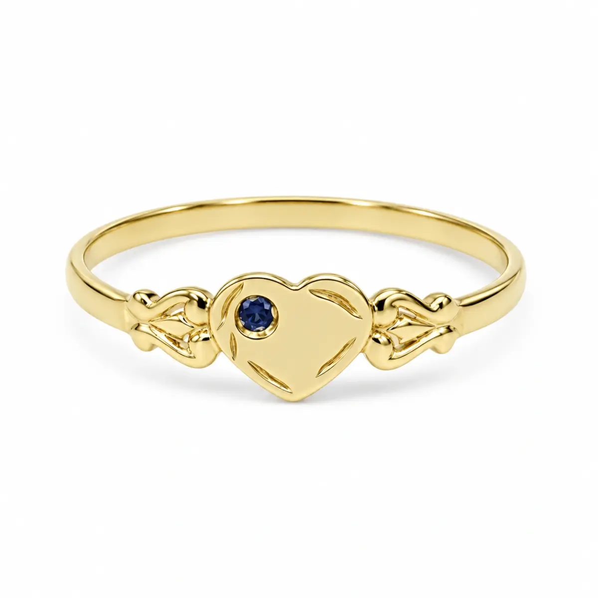 9ct Yellow Gold Single Heart Blue Sapphire Signet Ring