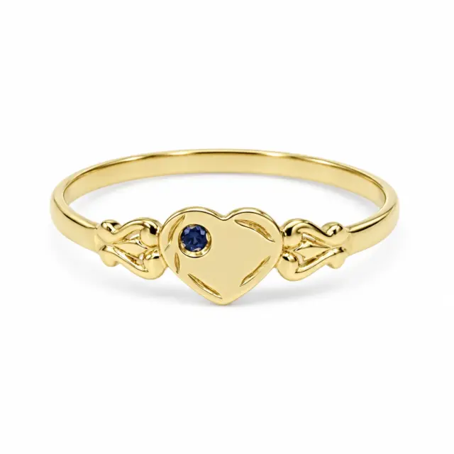 9ct Yellow Gold Single Heart Blue Sapphire Signet Ring