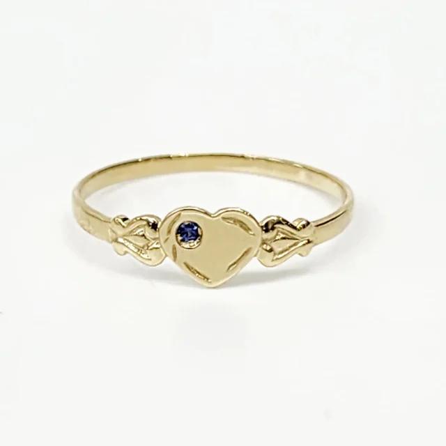9ct Yellow Gold Single Heart Blue Sapphire Signet Ring