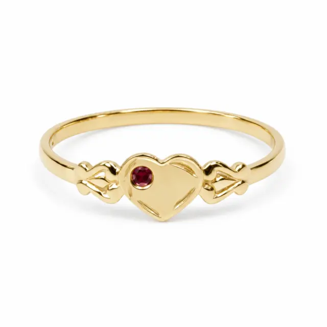 9ct Yellow Gold Single Heart Created Ruby Signet Ring