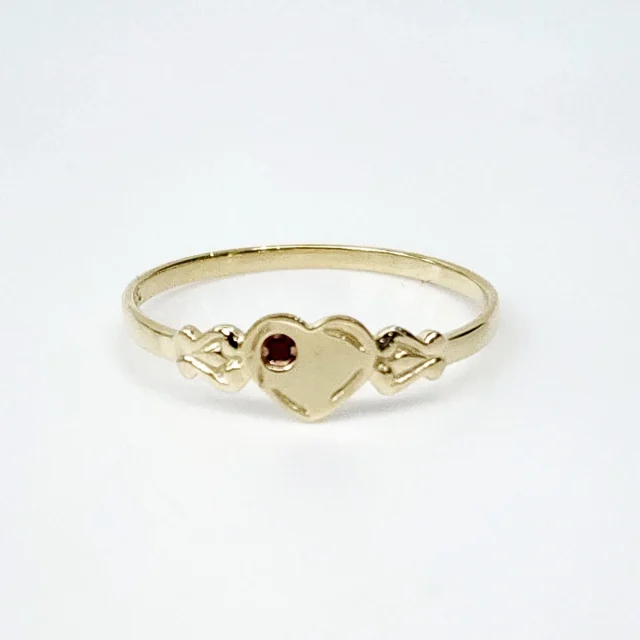 9ct Yellow Gold Single Heart Created Ruby Signet Ring