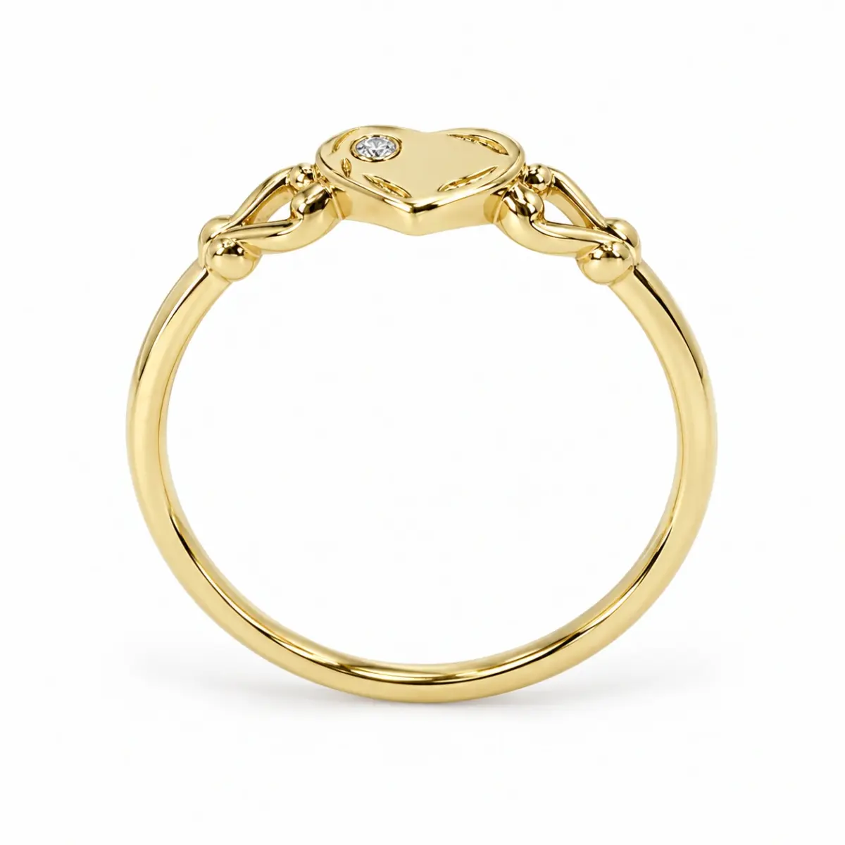 9ct Yellow Gold Single Heart Diamond Signet Ring