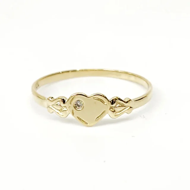 9ct Yellow Gold Single Heart Diamond Signet Ring