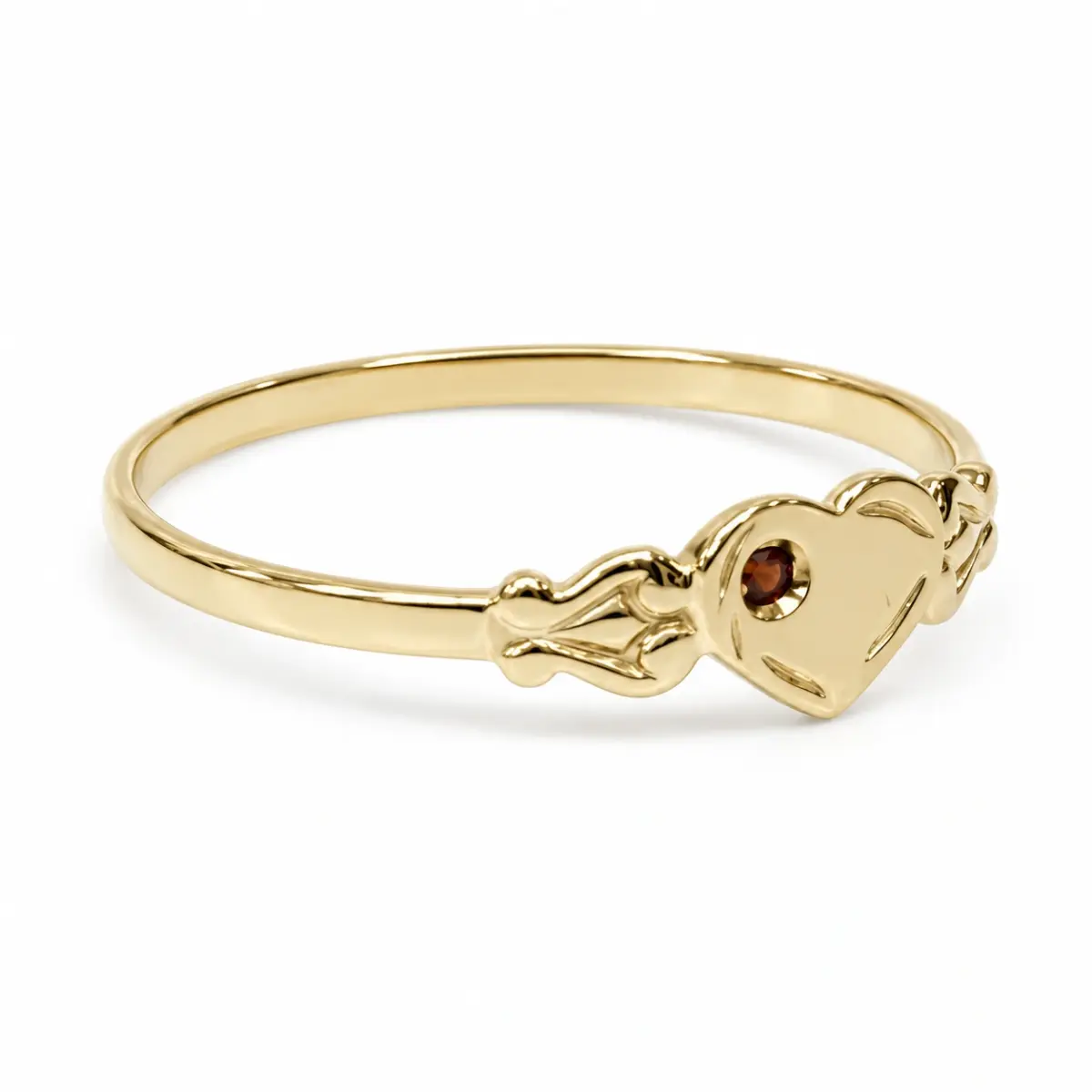 9ct Yellow Gold Single Heart Garnet Signet Ring