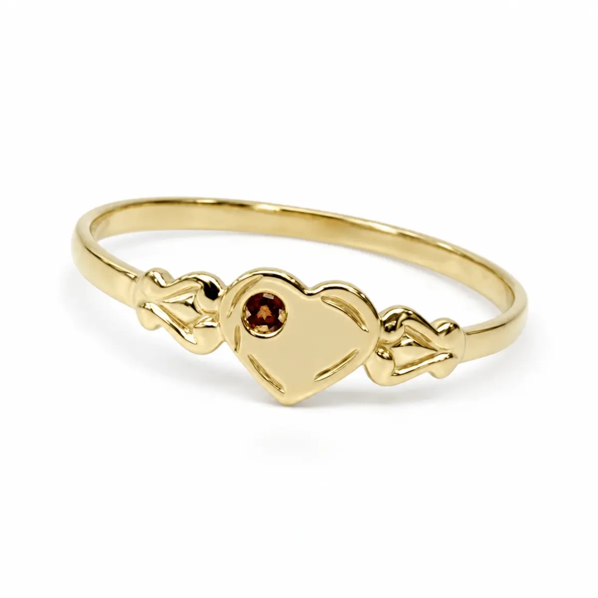 9ct Yellow Gold Single Heart Garnet Signet Ring