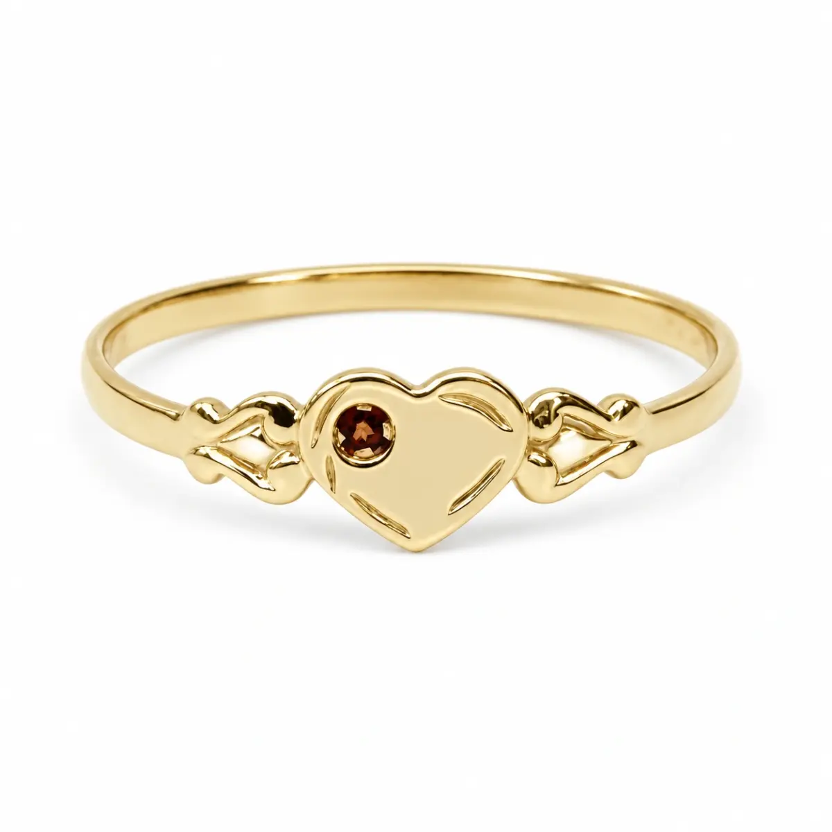 9ct Yellow Gold Single Heart Garnet Signet Ring