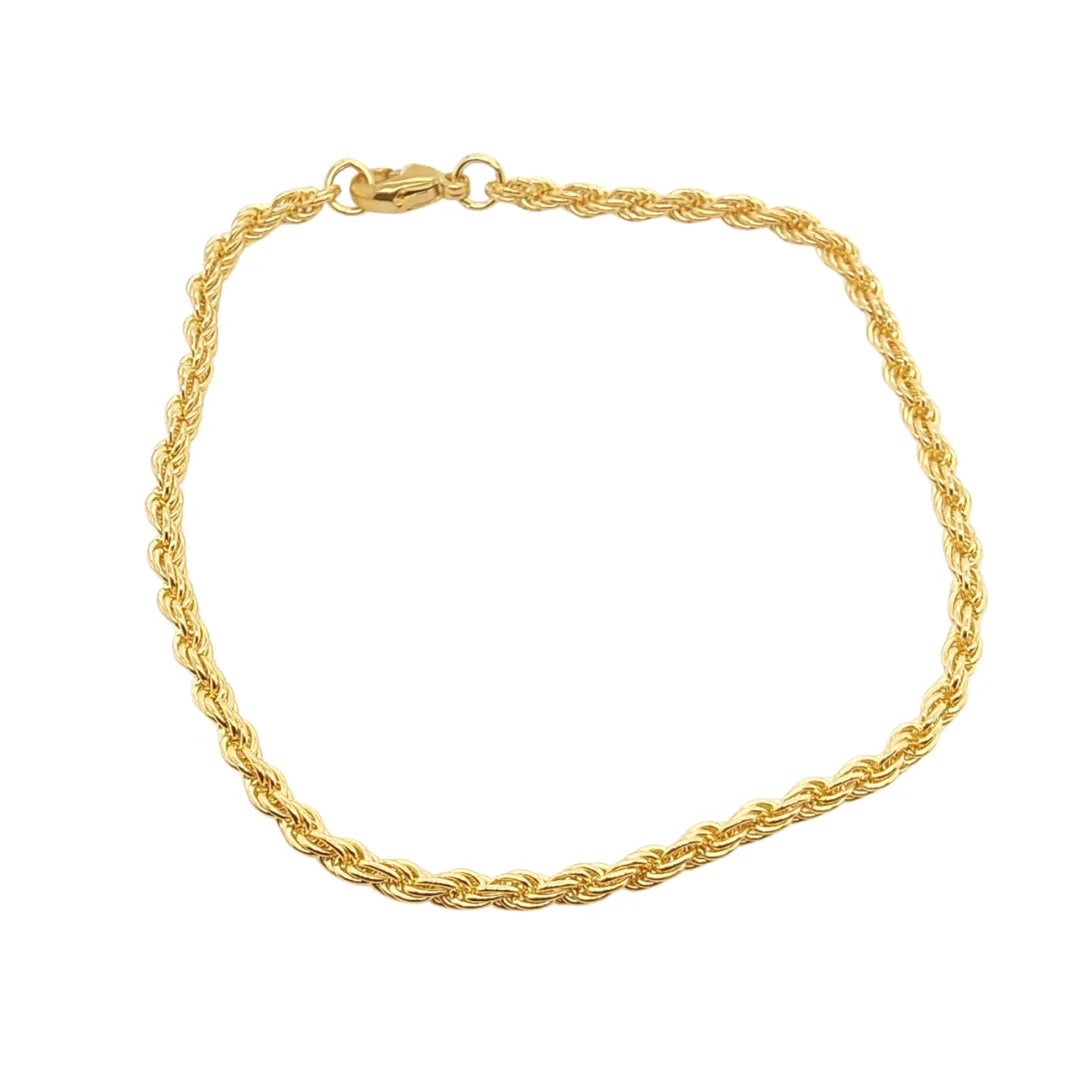9ct Yellow Gold Solid 3.00mm Width Rope Bracelet 24cm