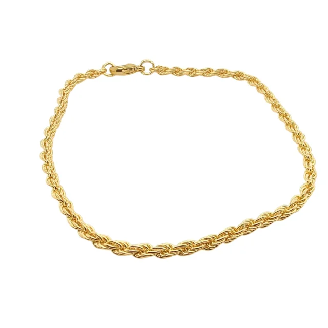 9ct Yellow Gold Solid 3.00mm Width Rope Bracelet 21cm