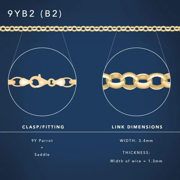 9ct Yellow Gold Solid B2 Round Belcher Link Chain – Made in New Zealand - 9CTB2BELCHER