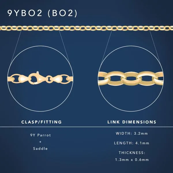 9ct Yellow Gold Solid BO2 Oval Belcher Link Chain – Made in New Zealand - 9CTBO2BELCHER