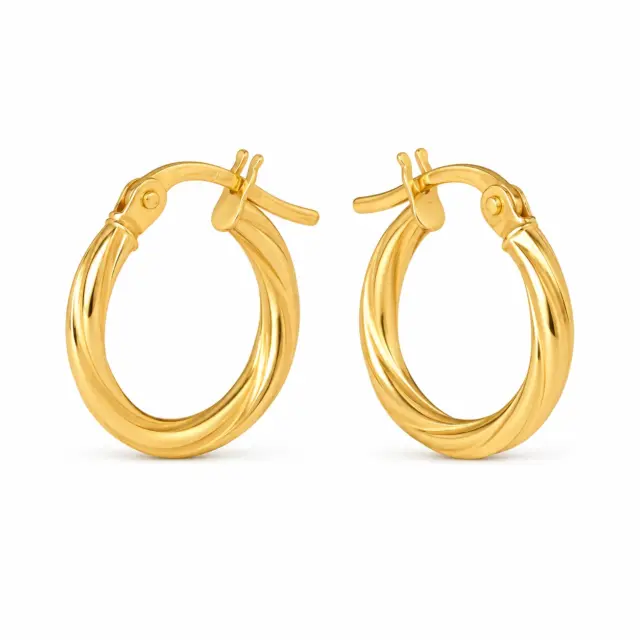9ct Yellow Gold Sotto 1mm Twist 10mm Diameter Hoop Earrings