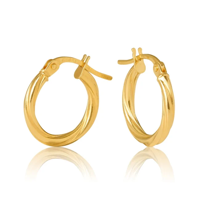 9ct Yellow Gold Sotto 1mm Twist 10mm Diameter Hoop Earrings