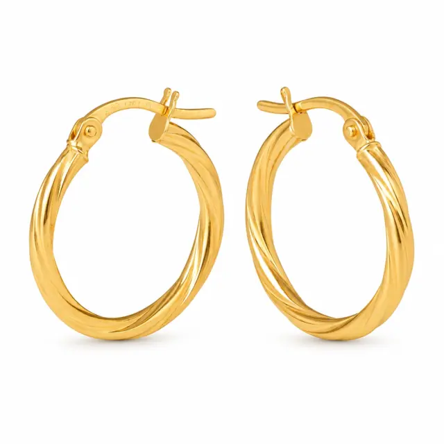 9ct Yellow Gold Sotto 2mm Twist Tube, 15mm Diameter Hoop Earrings