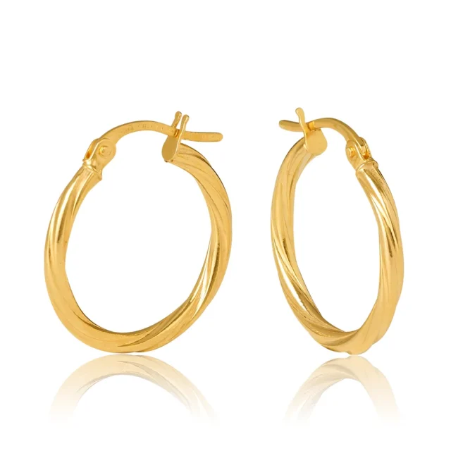 9ct Yellow Gold Sotto 2mm Twist Tube, 15mm Diameter Hoop Earrings