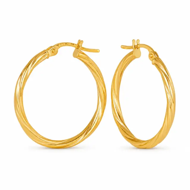 9ct Yellow Gold Sotto 2mm Twist Tube, 20mm Diameter Hoop Earrings