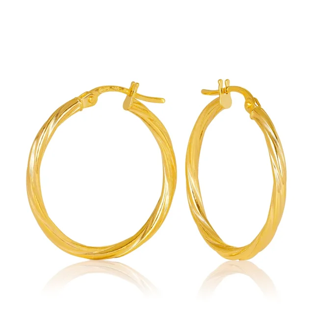 9ct Yellow Gold Sotto 2mm Twist Tube, 20mm Diameter Hoop Earrings