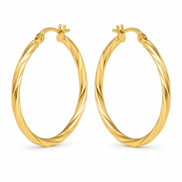 9ct Yellow Gold Sotto 2mm Twist Tube, 25mm Diameter Hoop Earrings