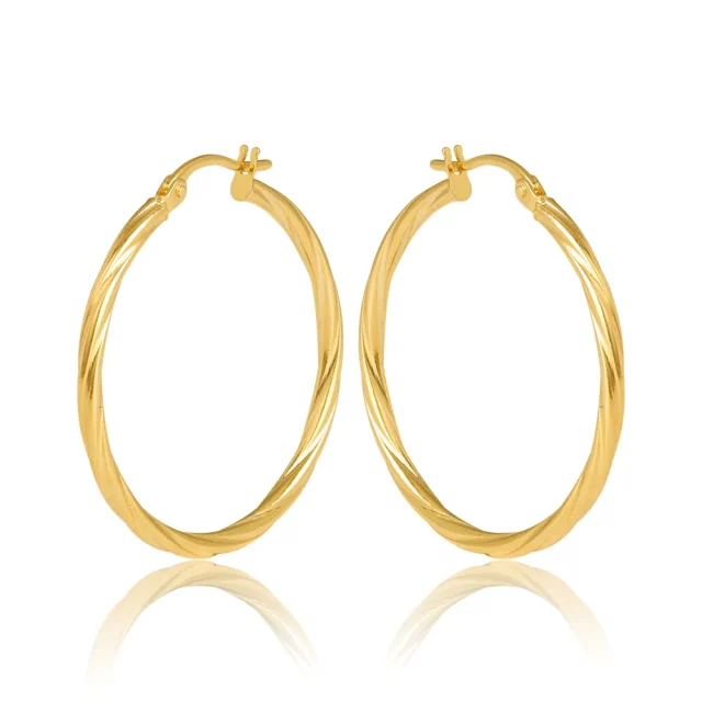 9ct Yellow Gold Sotto 2mm Twist Tube, 25mm Diameter Hoop Earrings