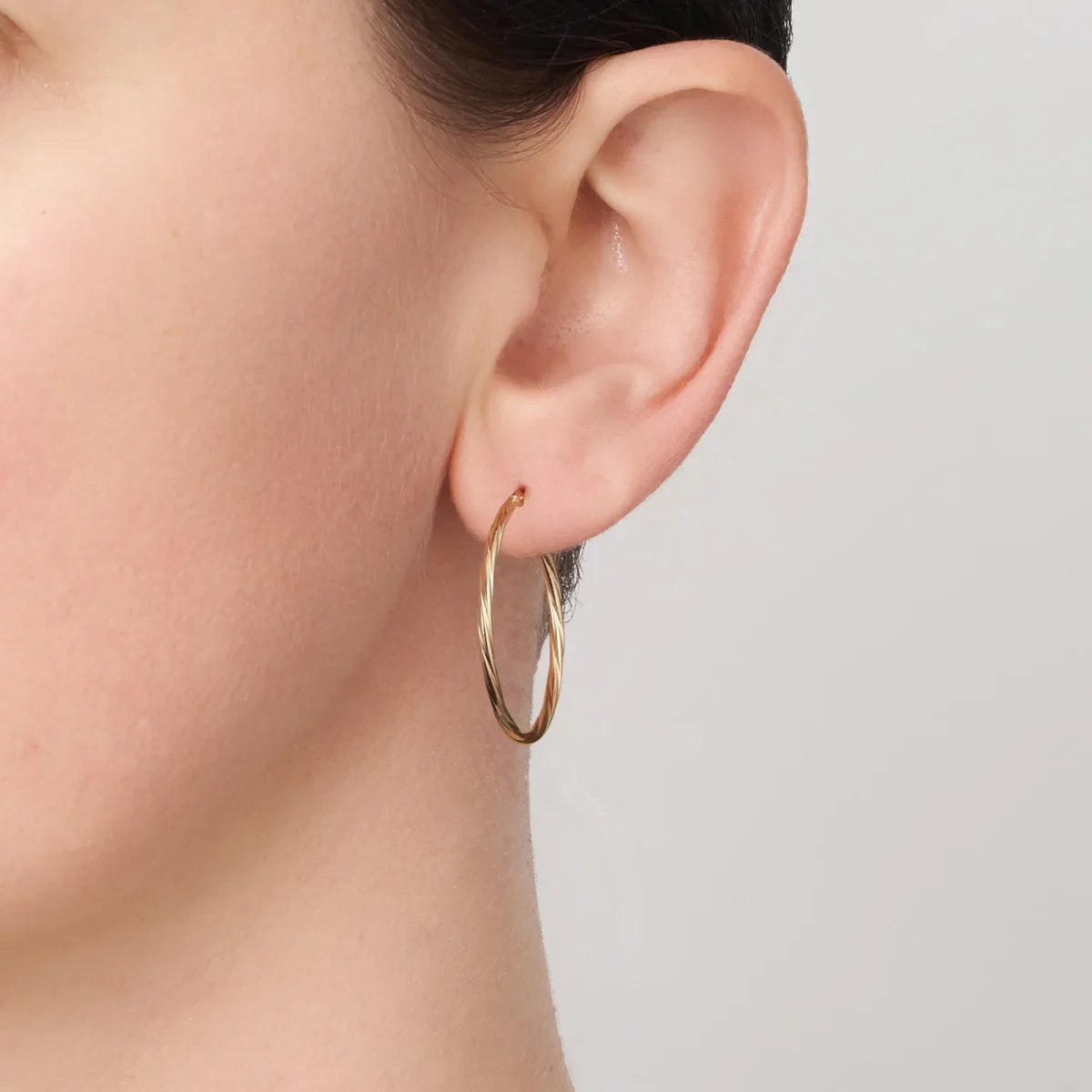 9ct Yellow Gold Sotto 2mm Twist Tube, 30mm Diameter Hoop Earrings
