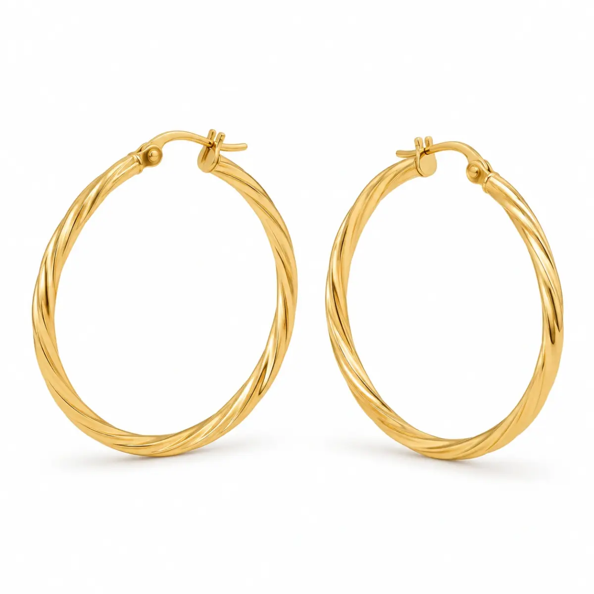 9ct Yellow Gold Sotto 2mm Twist Tube, 30mm Diameter Hoop Earrings