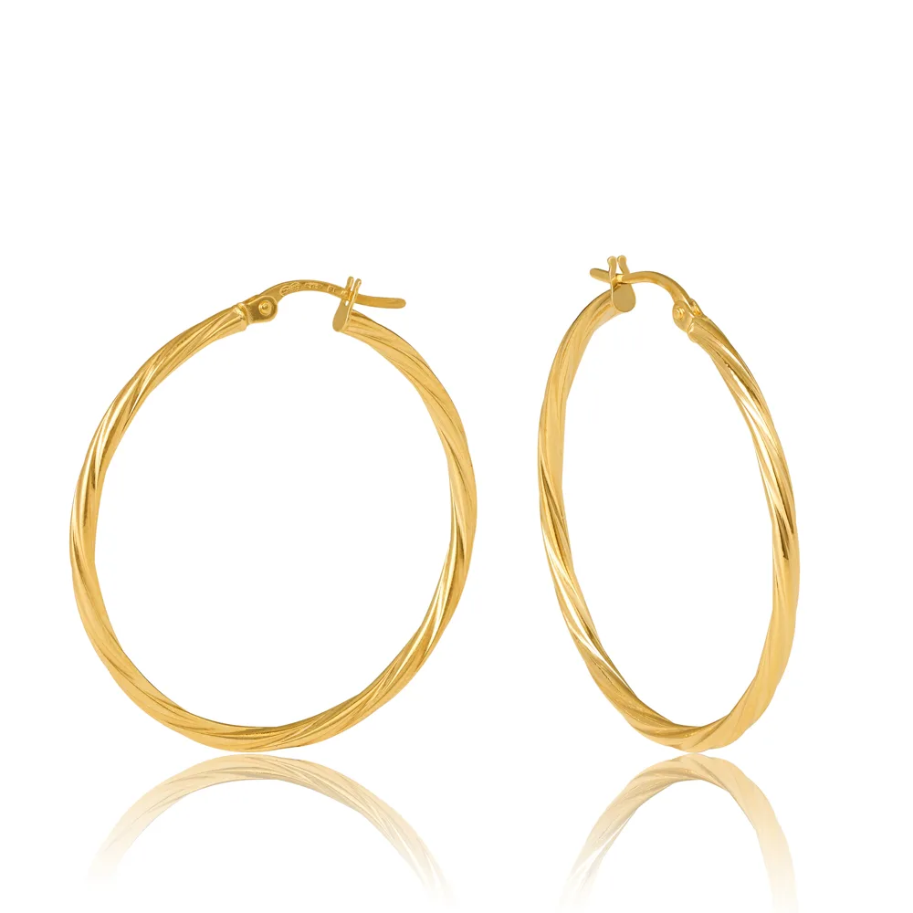 9ct Yellow Gold Sotto 2mm Twist Tube, 30mm Diameter Hoop Earrings