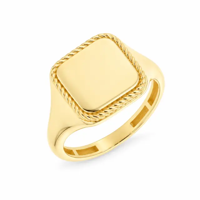 9ct Yellow Gold Square Twisted Rope Frame Signet Ring - 1.81.0639
