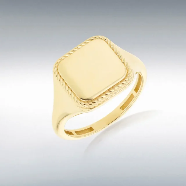 9ct Yellow Gold Square Twisted Rope Frame Signet Ring - 1.81.0639