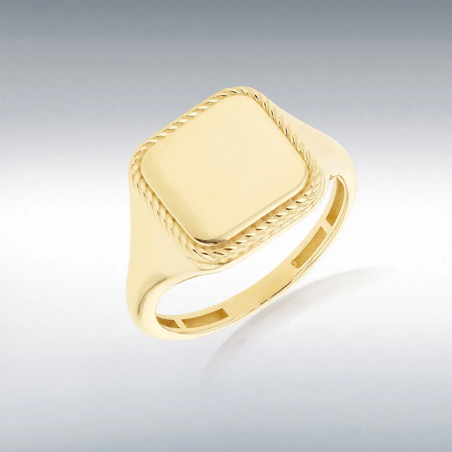9ct Yellow Gold Square Twisted Rope Frame Signet Ring - 1.81.0639
