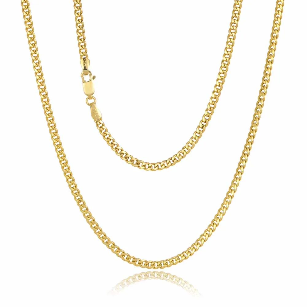 10ct Yellow Gold Squared Edge Hollow Curb Chain – 3mm | Italian Made | 80 Gauge - 080VGB20V
