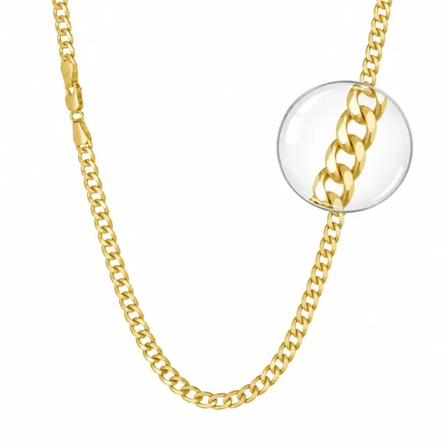 9ct Yellow Gold Super Flat Hollow Curb Link 4mm Wide Chain