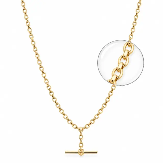 9ct Yellow Gold T-Bar Necklace – BO1 Oval Belcher, 50cm - 9YBO1FOB